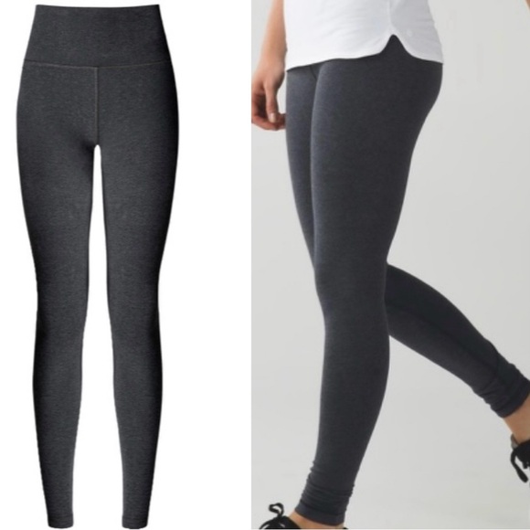 Lululemon Wunder Under Pant Roll Down Heathered Black Cotton Leggings W5D61S 6 - Picture 1 of 15